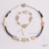  Chuỗi vòng cổ ngọc trai nhiều sắc màu kết hợp ngọc trai thô cá tính 