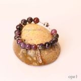 Vòng tay đá tự nhiên kết hợp charm bạc chiếc lá 