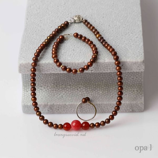  Vòng cổ ngọc trai ánh nâu 5ly 