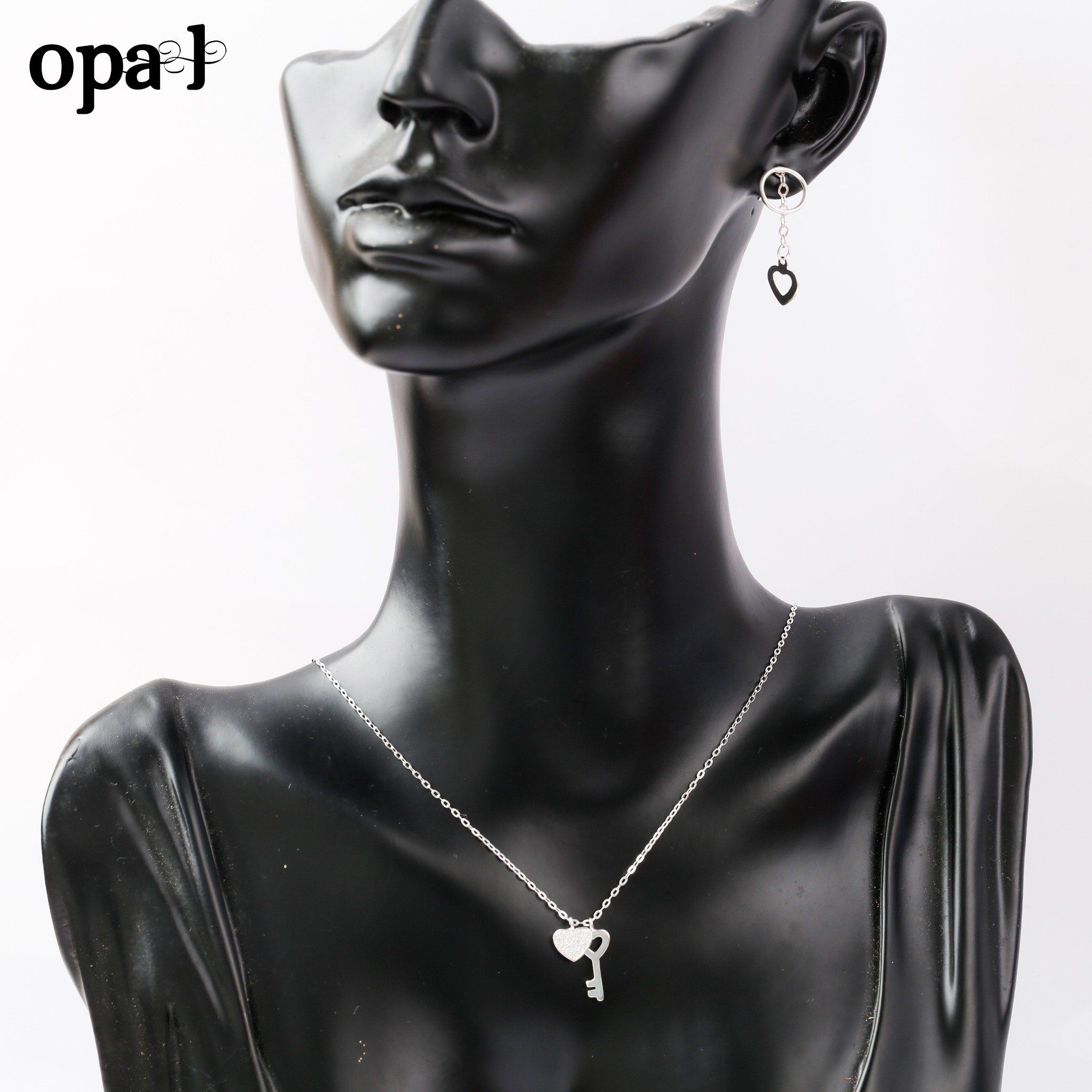  Bộ dây chuyền và hoa tai Bạc Love , thương hiệu Opal 