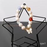  Vòng tay ngọc trai thô kết hợp đá tự nhiên 