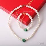  Bộ ngọc trai trắng mặt đá xanh hoa hồng 