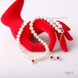  Bộ ngọc trai nước ngọt đính đá đỏ sang trọng thương hiệu Opal 