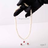  Bộ ngọc trai nước ngọt đính đá đỏ sang trọng thương hiệu Opal 