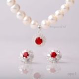  Bộ ngọc trai nước ngọt đính đá đỏ sang trọng thương hiệu Opal 