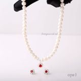  Bộ ngọc trai nước ngọt đính đá đỏ sang trọng thương hiệu Opal 