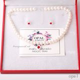 Bộ ngọc trai nước ngọt đính đá đỏ sang trọng thương hiệu Opal 