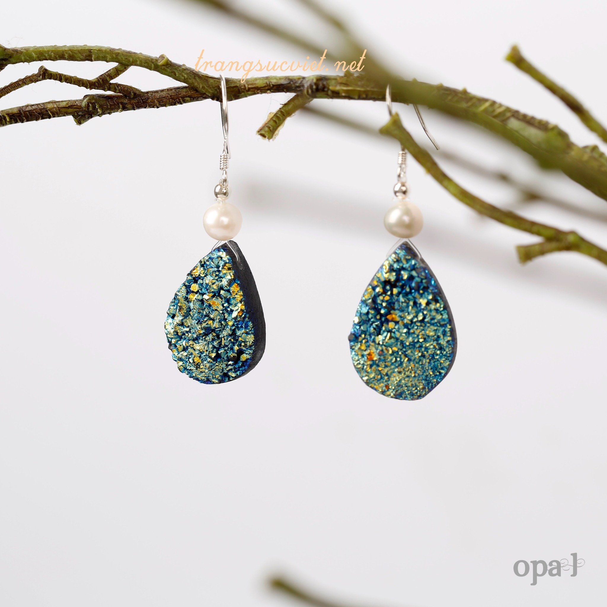  Hoa tai và dây chuyền đá tự nhiên handmade thương hiệu Opal 