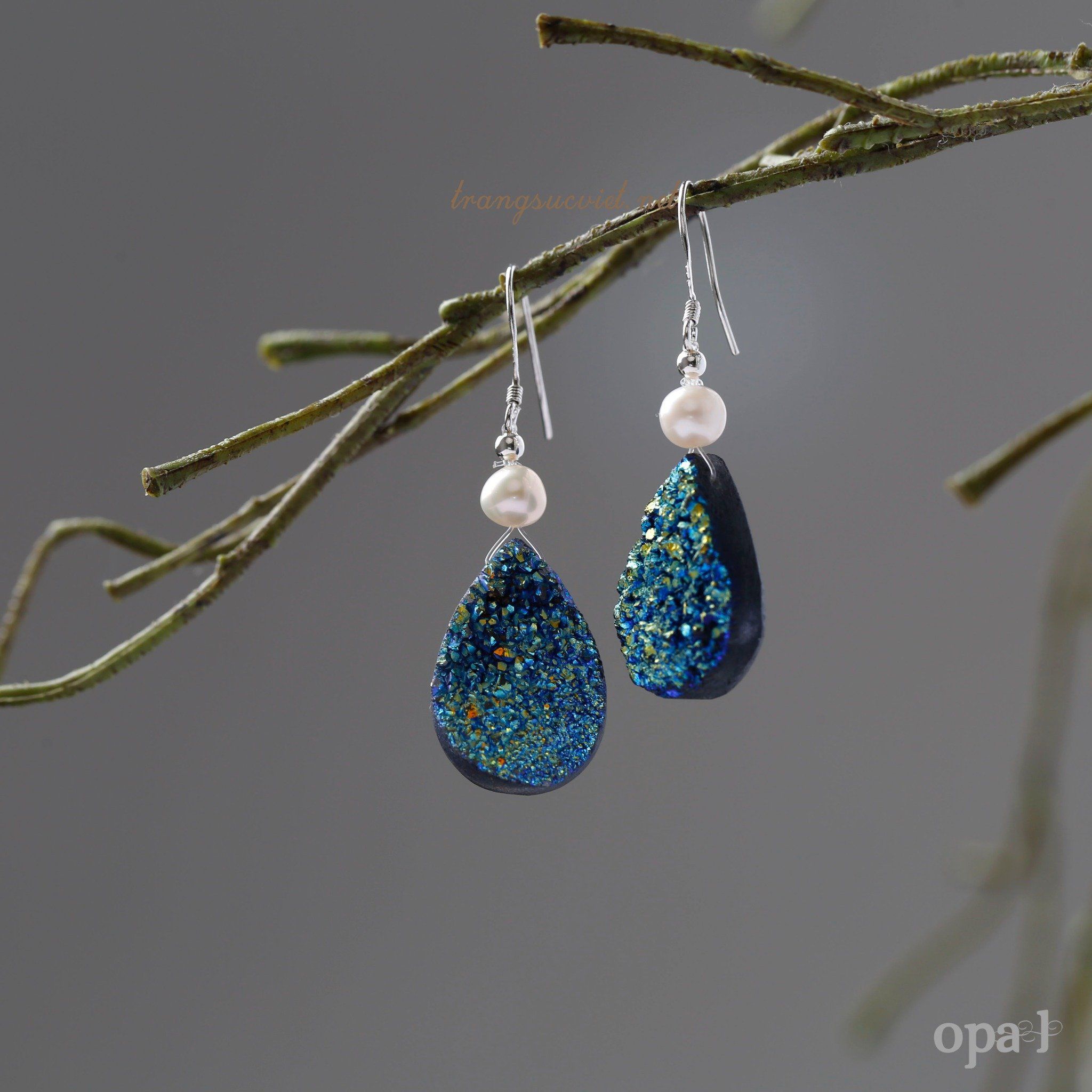  Hoa tai và dây chuyền đá tự nhiên handmade thương hiệu Opal 