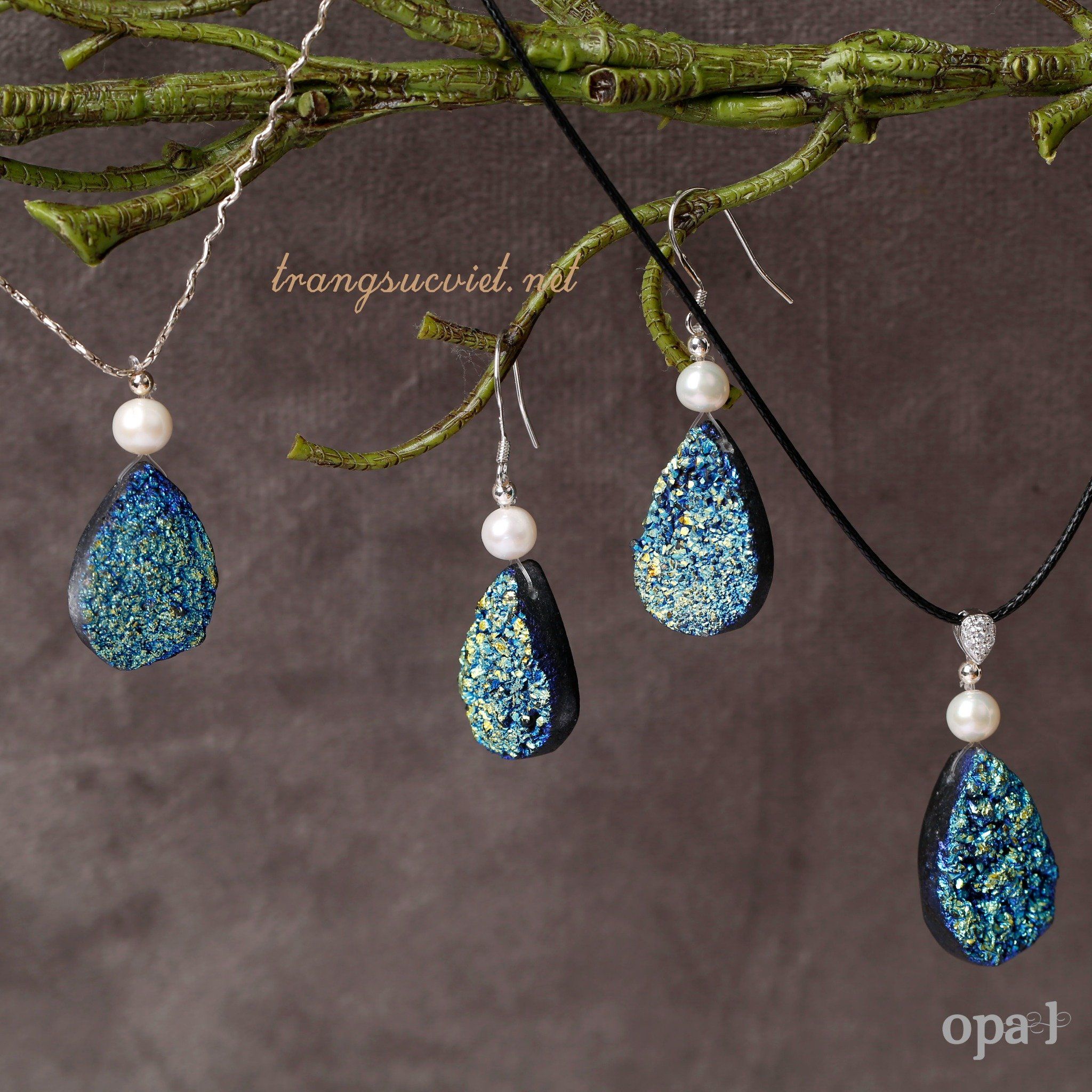  Hoa tai và dây chuyền đá tự nhiên handmade thương hiệu Opal 