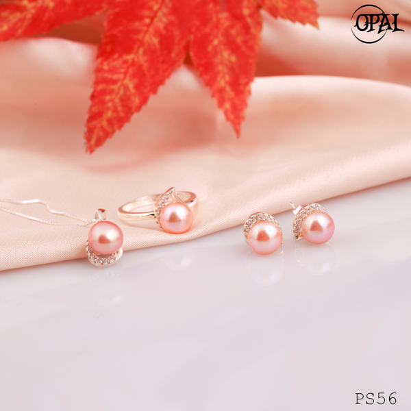  PS56-Bộ trang sức bạc đính ngọc trai OPAL 