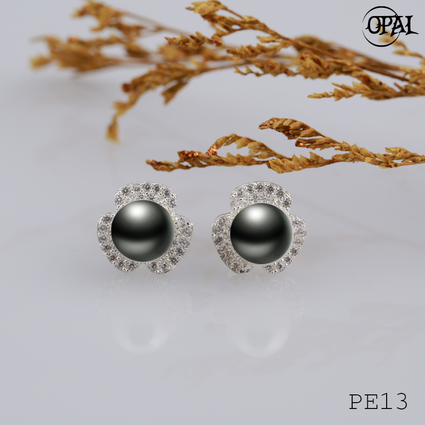  PE13- Hoa tai bạc đính ngọc trai OPAL 