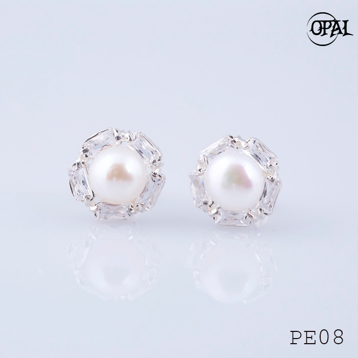  PE08- Hoa tai bạc đính ngọc trai OPAL 