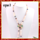  Vòng cổ Ngọc trai đa màu kết hợp Cài áo phong cách mới Opal 