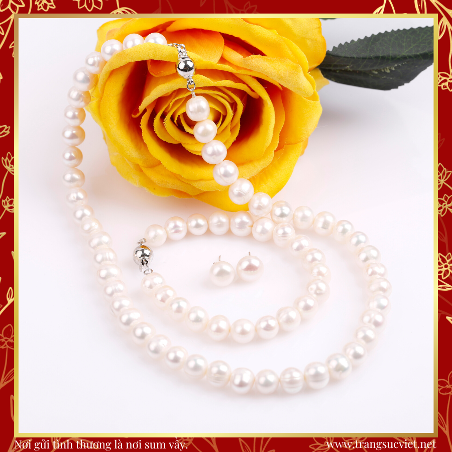  Bộ trang sức Vòng cổ - Vòng Tay - Hoa tai Ngọc trai trắng sang trọng thương hiệu Opal 