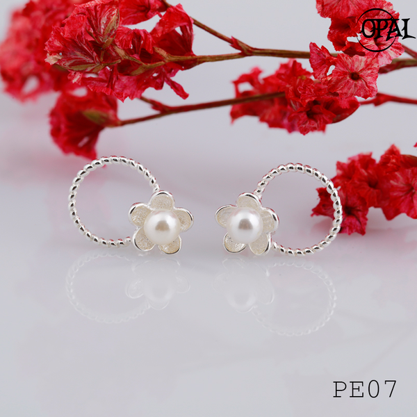  PE07- Hoa tai bạc đính ngọc trai OPAL 