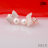  PE19- Hoa tai bạc đính ngọc trai OPAL 