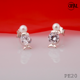  PE20- Hoa tai bạc đính ngọc trai OPAL 