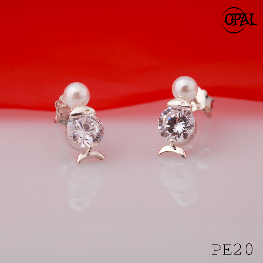  PE20- Hoa tai bạc đính ngọc trai OPAL 