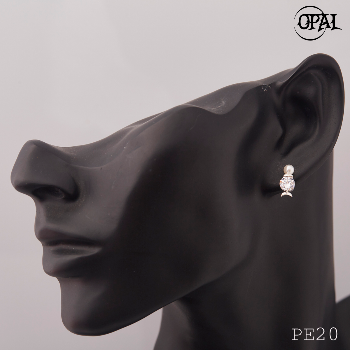  PE20- Hoa tai bạc đính ngọc trai OPAL 