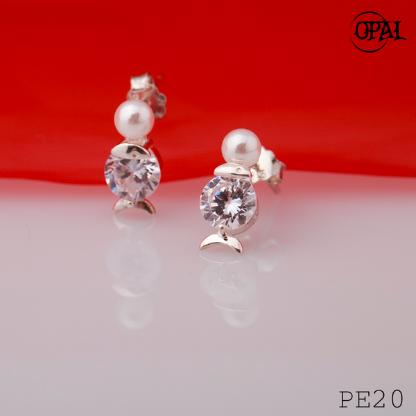  PE20- Hoa tai bạc đính ngọc trai OPAL 