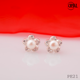  PE21- Hoa tai bạc đính ngọc trai OPAL 