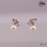  PE39- Hoa tai bạc đính ngọc trai OPAL 
