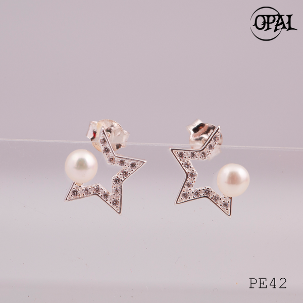  PE42 - Hoa tai bạc đính ngọc trai OPAL 