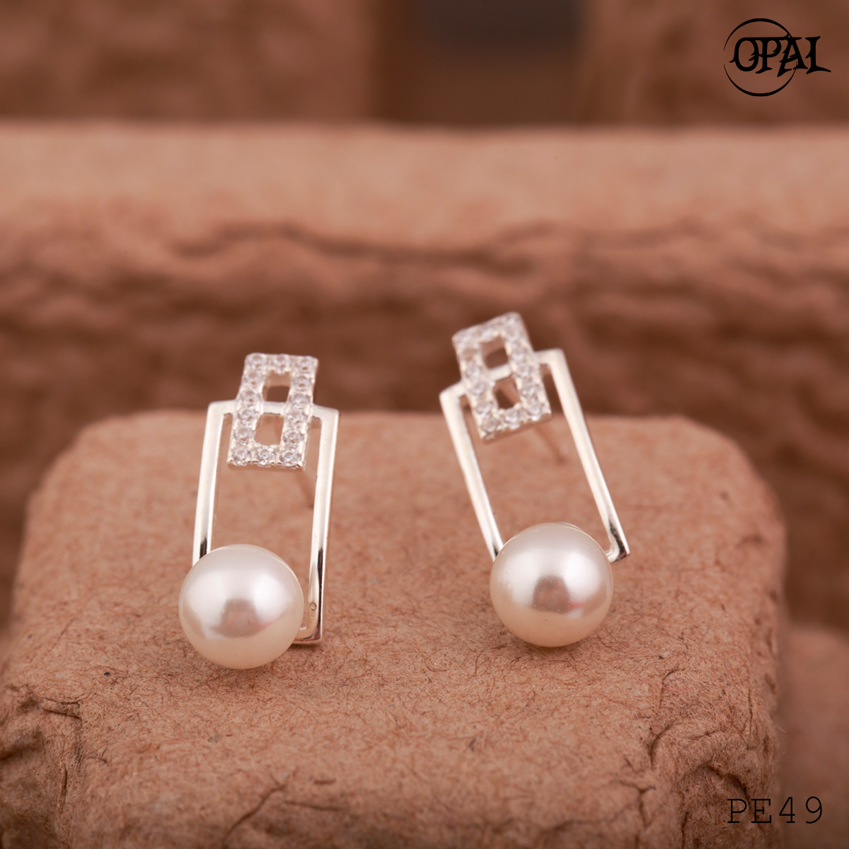  PE49 - Hoa tai bạc đính ngọc trai OPAL 