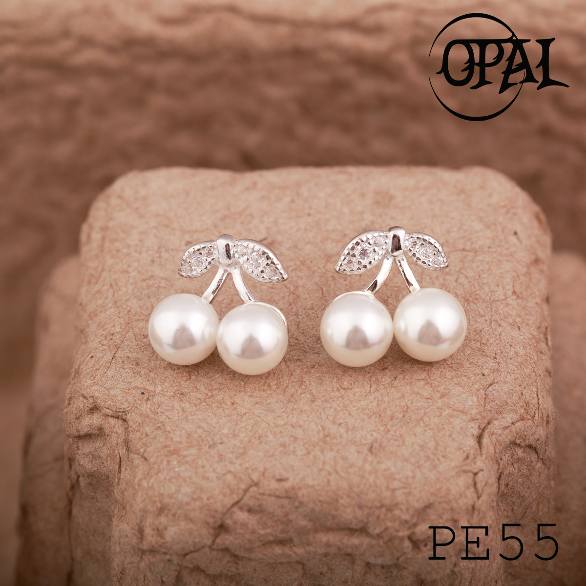  PE55 - Hoa tai bạc đính ngọc trai OPAL 