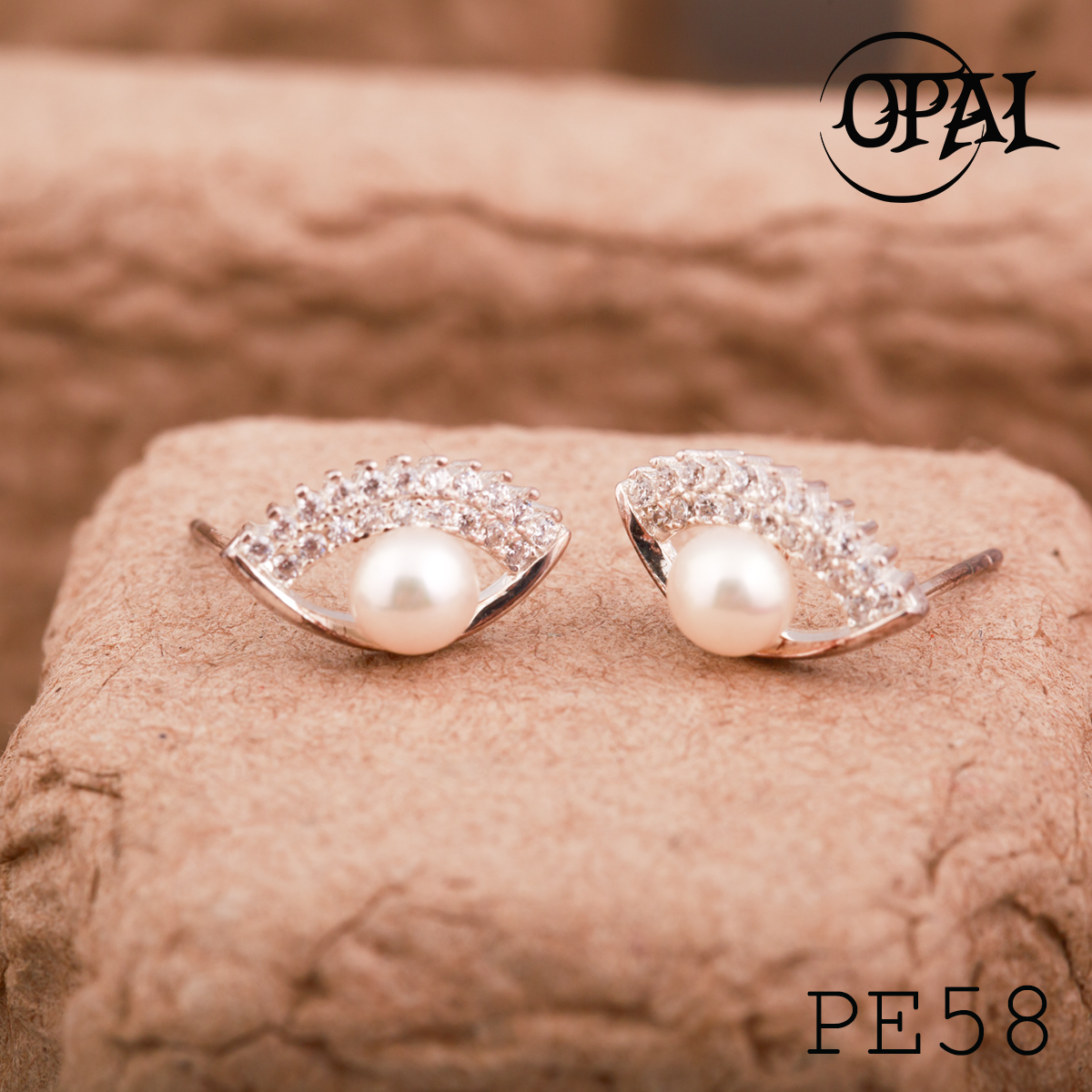  PE58 - Hoa tai bạc đính ngọc trai OPAL 