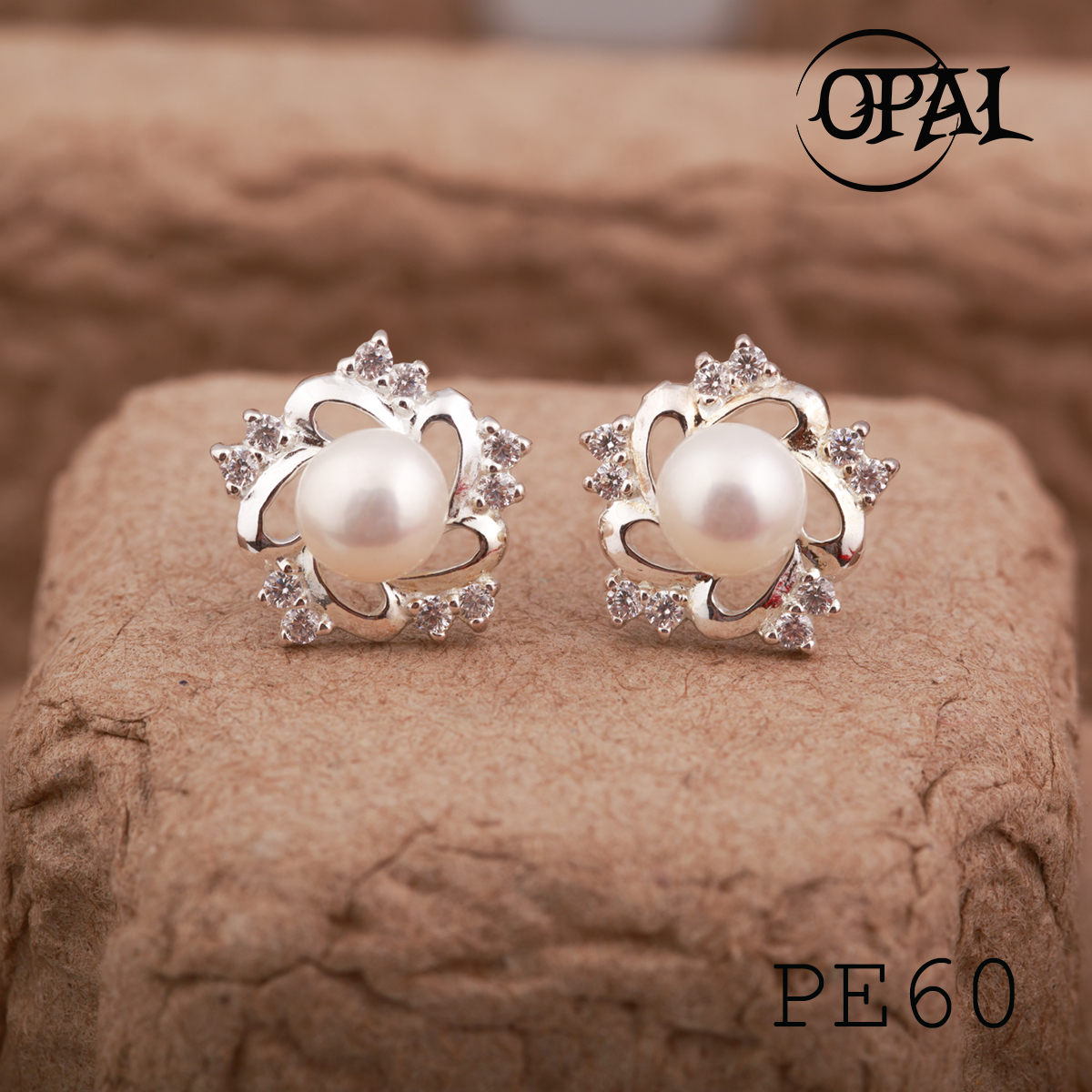  PE60 - Hoa tai bạc đính ngọc trai OPAL 