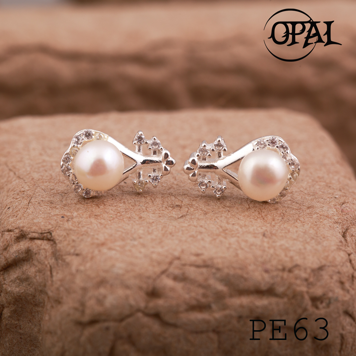  PE63 - Hoa tai bạc đính ngọc trai OPAL 