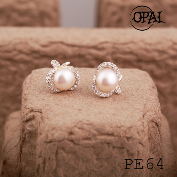  PE64 - Hoa tai bạc đính ngọc trai OPAL 