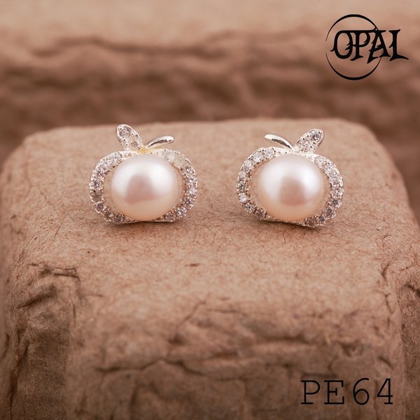  PE64 - Hoa tai bạc đính ngọc trai OPAL 