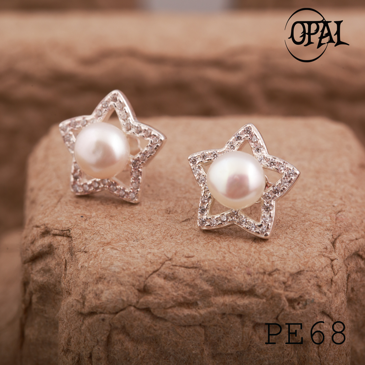  PE68 - Hoa tai bạc đính ngọc trai OPAL 