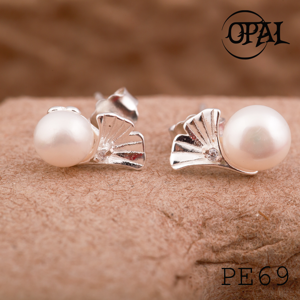  PE69 - Hoa tai bạc đính ngọc trai OPAL 