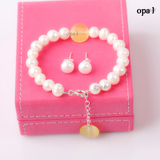  Set vòng tay ngọc trai đính mặt đá phong thủy và hoa tai ngọc trai thương hiệu Opal HT2 