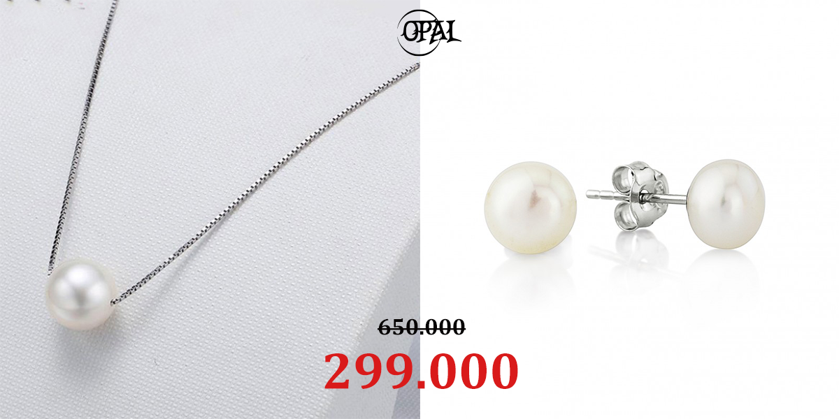  SET57 - Bộ trang sức ngọc trai và bạc Opal 