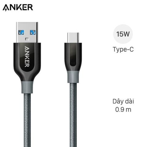 Cáp Type C 0.9m Anker PowerLine+ A8168 Xám