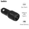 Sạc xe hơi 2 cổng USB 2.4A Type C PD 20W Belkin CCB003 Đen