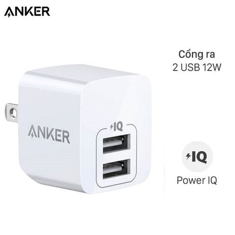 Adapter sạc 2.4A Dual Anker PowerPort Mini - A2620 Trắng