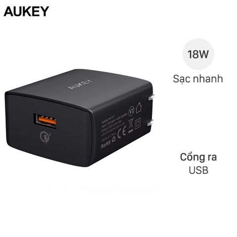 Adapter sạc 3A Qualcomm 3.0 AUKEY PA-T17 Đen