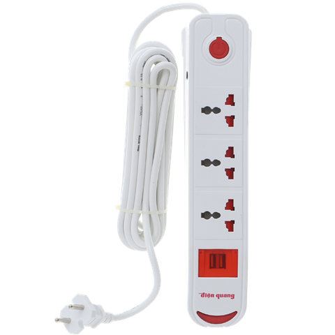 Ổ cắm Điện Quang 3 lỗ 3 chấu 2USB 5m DBW103USB Trắng