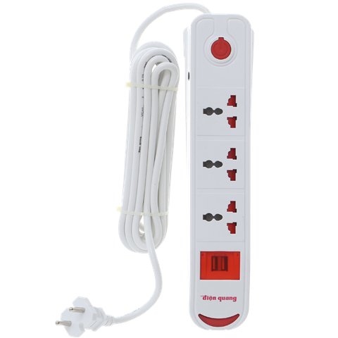 Ổ cắm Điện Quang 3 lỗ 3 chấu 2USB 5m DBW103USB Trắng