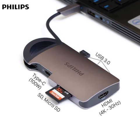 Adapter chuyển đổi Type C 7 in 1 Philips SWR1606B PL5099 Xám