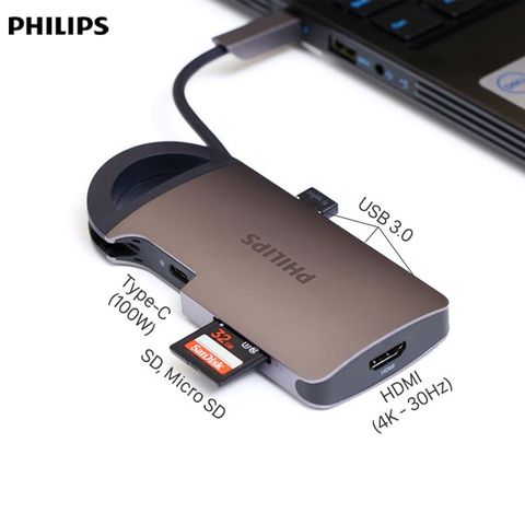 Adapter chuyển đổi Type C 7 in 1 Philips SWR1606B PL5099 Xám