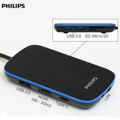  Adapter chuyển đổi Type C 8 in 1 Philips SWR1605D Đen 