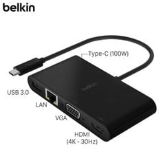  Adapter chuyển đổi Type C 5 in 1 Belkin AVC004 Đen 