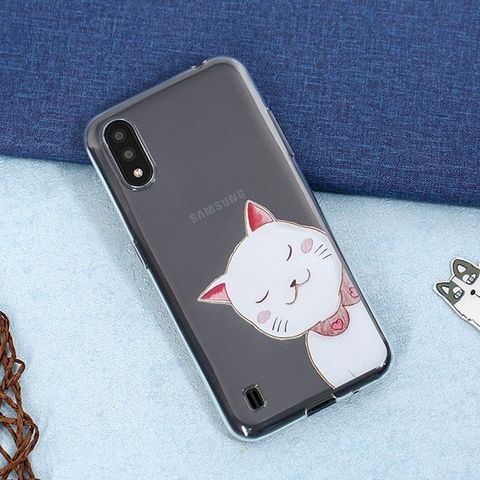 Ốp lưng Galaxy A01 Nhựa dẻo CLEAR TPU Printing MEEKER TSKB695 Mèo vàng